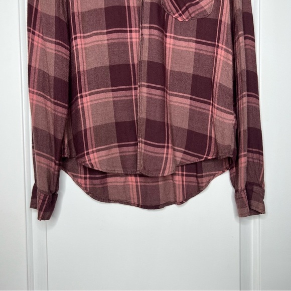 Paige cranberry/pink plaid button down top size small - Picture 6 of 6